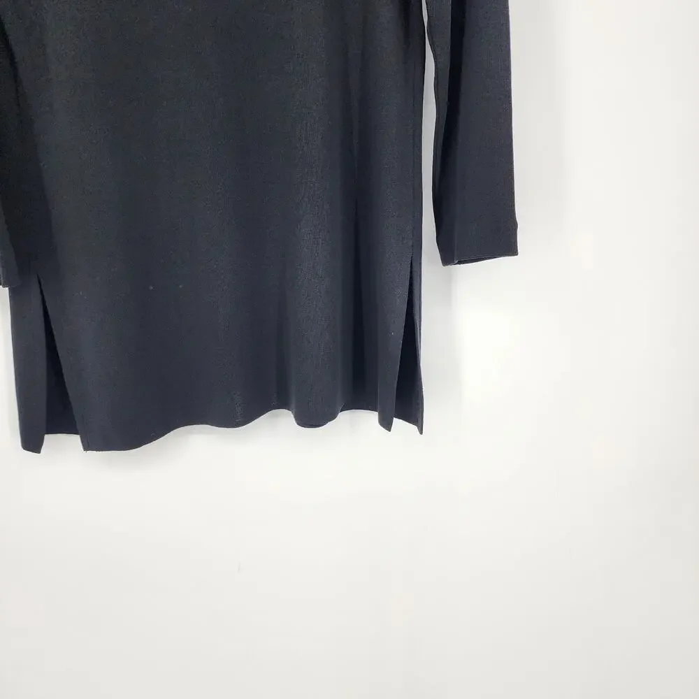 Misook Women's Black Open Front Hem Split  Pocket Knit Sweater Size Small